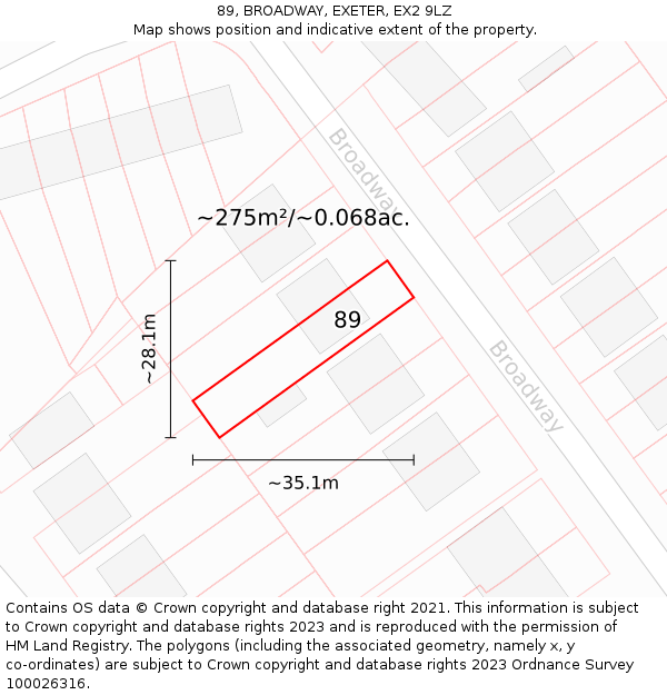 89, BROADWAY, EXETER, EX2 9LZ: Plot and title map