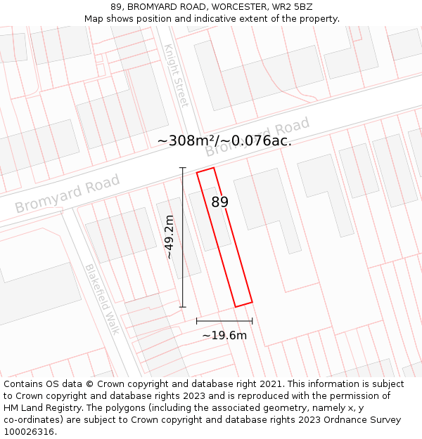 89, BROMYARD ROAD, WORCESTER, WR2 5BZ: Plot and title map
