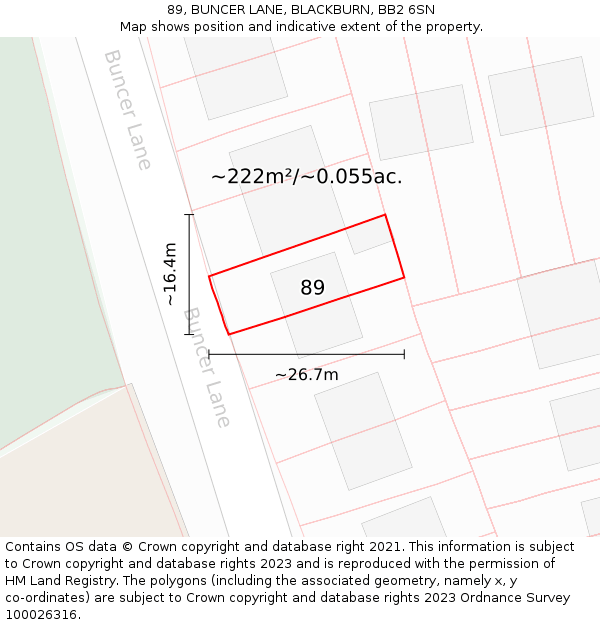 89, BUNCER LANE, BLACKBURN, BB2 6SN: Plot and title map