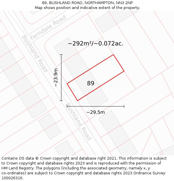 89, BUSHLAND ROAD, NORTHAMPTON, NN3 2NP: Plot and title map