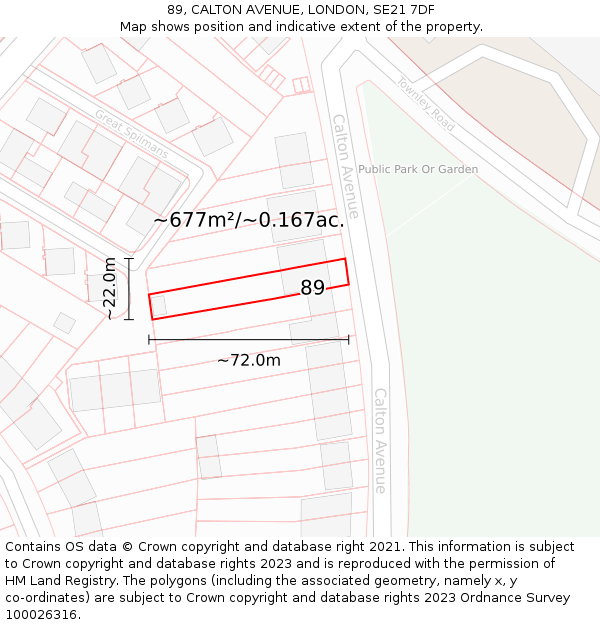 89, CALTON AVENUE, LONDON, SE21 7DF: Plot and title map