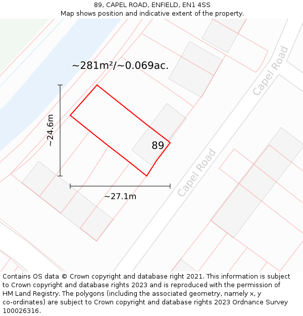 89, CAPEL ROAD, ENFIELD, EN1 4SS: Plot and title map