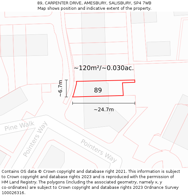 89, CARPENTER DRIVE, AMESBURY, SALISBURY, SP4 7WB: Plot and title map