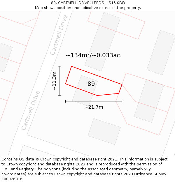 89, CARTMELL DRIVE, LEEDS, LS15 0DB: Plot and title map