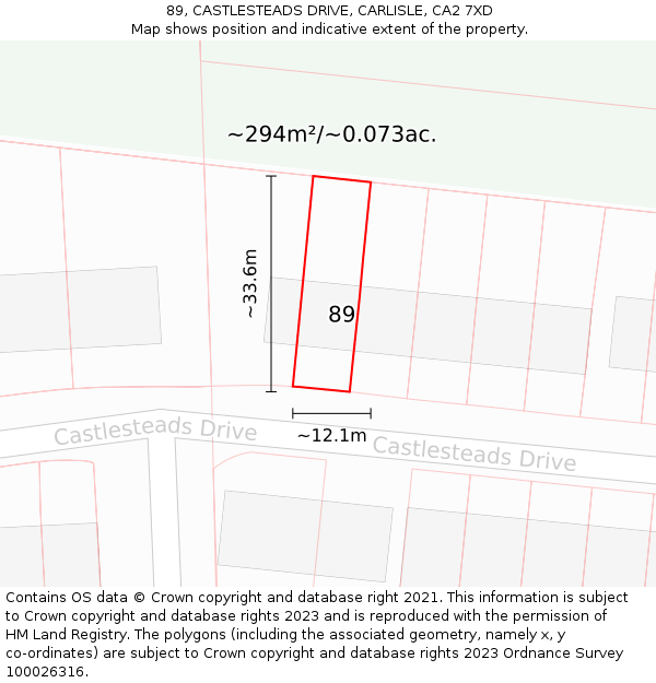 89, CASTLESTEADS DRIVE, CARLISLE, CA2 7XD: Plot and title map