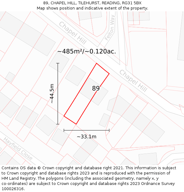 89, CHAPEL HILL, TILEHURST, READING, RG31 5BX: Plot and title map