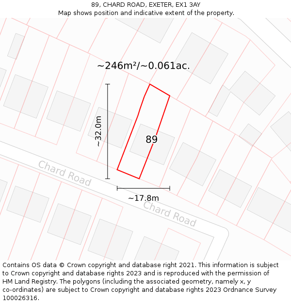 89, CHARD ROAD, EXETER, EX1 3AY: Plot and title map