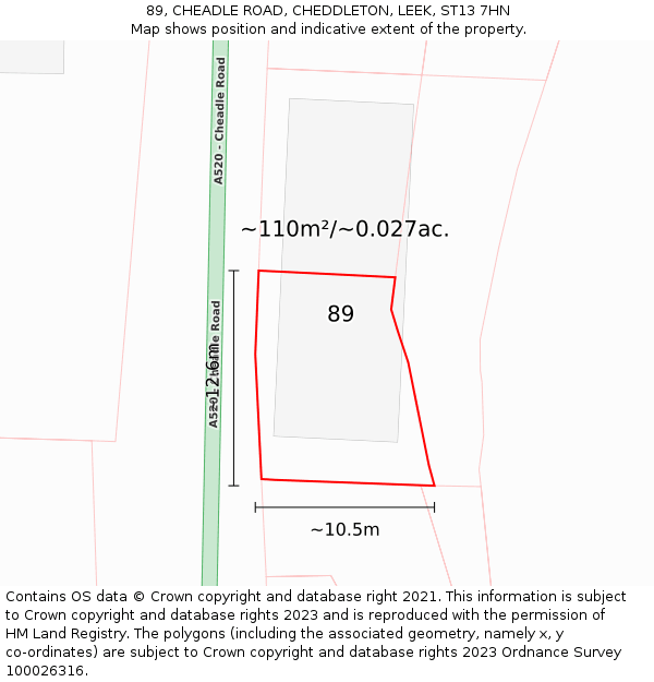 89, CHEADLE ROAD, CHEDDLETON, LEEK, ST13 7HN: Plot and title map