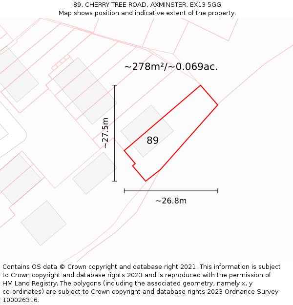 89, CHERRY TREE ROAD, AXMINSTER, EX13 5GG: Plot and title map