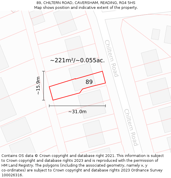 89, CHILTERN ROAD, CAVERSHAM, READING, RG4 5HS: Plot and title map