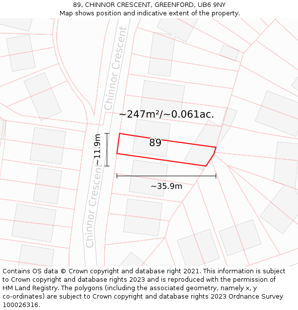 89, CHINNOR CRESCENT, GREENFORD, UB6 9NY: Plot and title map