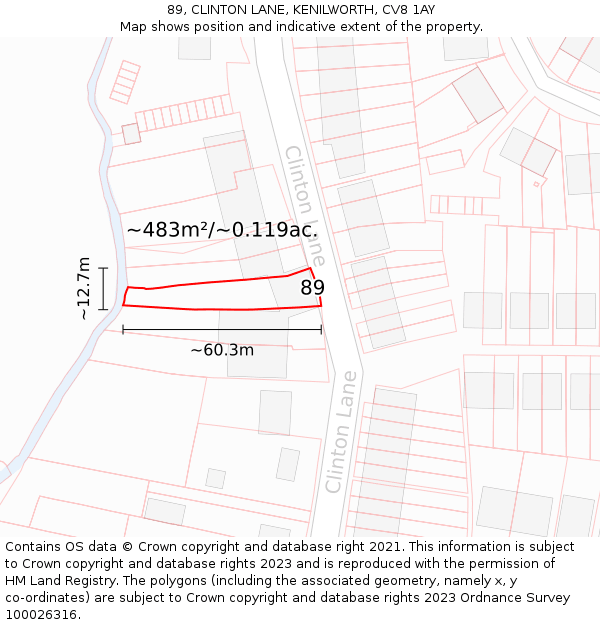 89, CLINTON LANE, KENILWORTH, CV8 1AY: Plot and title map