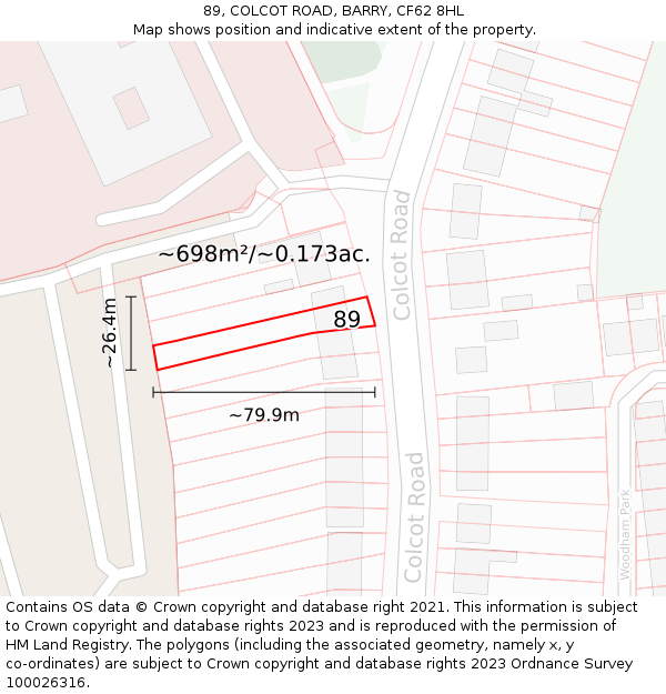 89, COLCOT ROAD, BARRY, CF62 8HL: Plot and title map