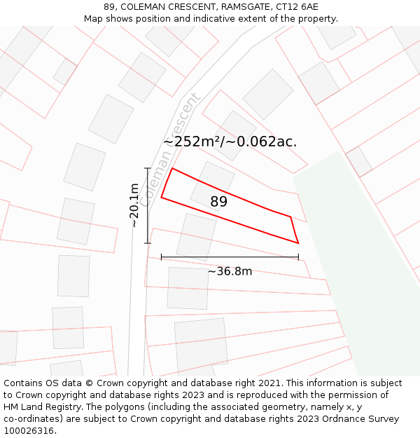 89, COLEMAN CRESCENT, RAMSGATE, CT12 6AE: Plot and title map