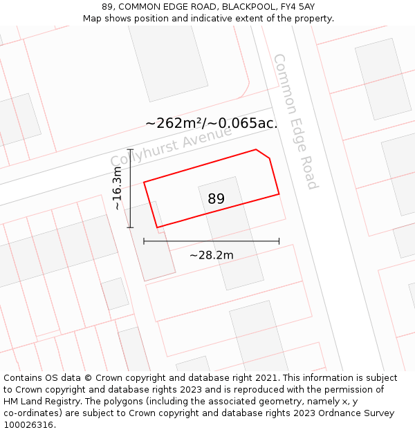 89, COMMON EDGE ROAD, BLACKPOOL, FY4 5AY: Plot and title map