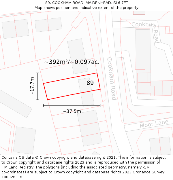 89, COOKHAM ROAD, MAIDENHEAD, SL6 7ET: Plot and title map