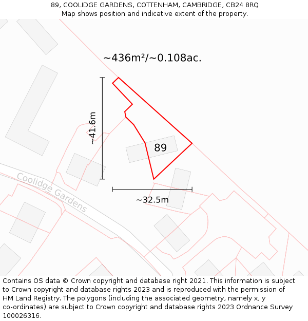 89, COOLIDGE GARDENS, COTTENHAM, CAMBRIDGE, CB24 8RQ: Plot and title map