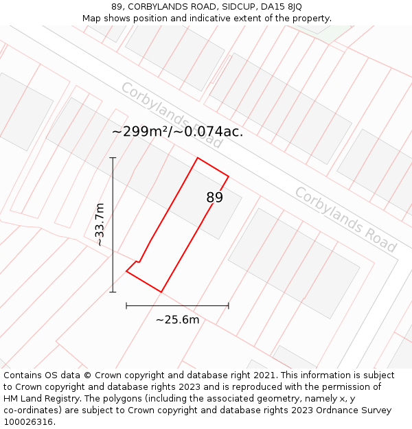 89, CORBYLANDS ROAD, SIDCUP, DA15 8JQ: Plot and title map