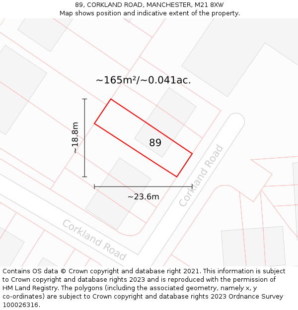 89, CORKLAND ROAD, MANCHESTER, M21 8XW: Plot and title map