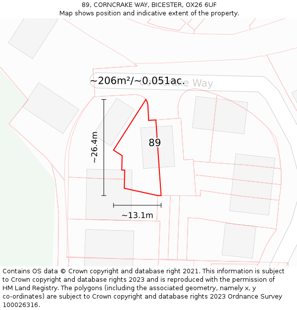 89, CORNCRAKE WAY, BICESTER, OX26 6UF: Plot and title map