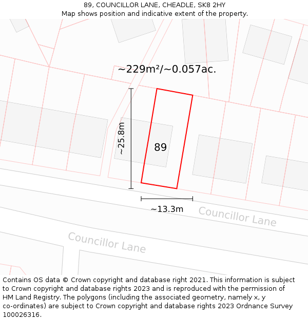 89, COUNCILLOR LANE, CHEADLE, SK8 2HY: Plot and title map