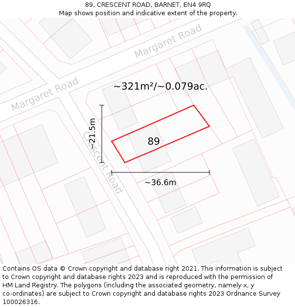 89, CRESCENT ROAD, BARNET, EN4 9RQ: Plot and title map