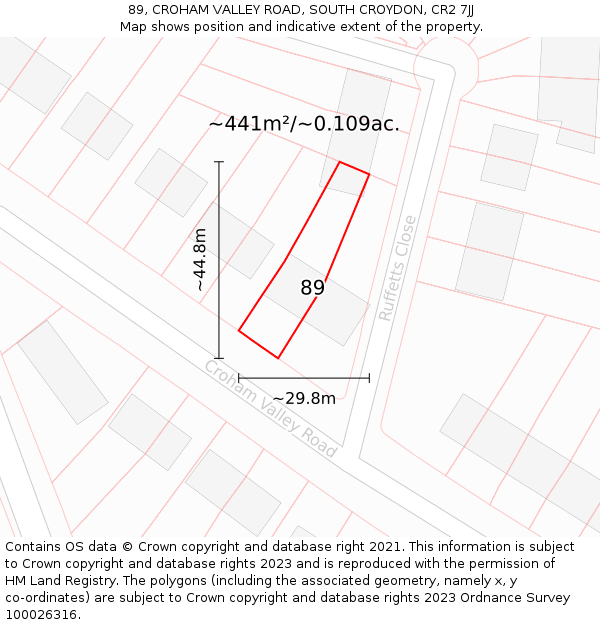 89, CROHAM VALLEY ROAD, SOUTH CROYDON, CR2 7JJ: Plot and title map