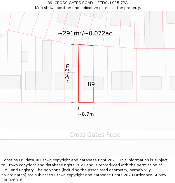 89, CROSS GATES ROAD, LEEDS, LS15 7PA: Plot and title map