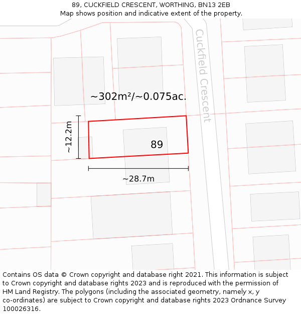 89, CUCKFIELD CRESCENT, WORTHING, BN13 2EB: Plot and title map