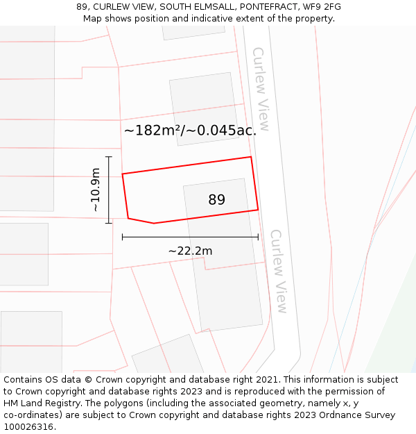 89, CURLEW VIEW, SOUTH ELMSALL, PONTEFRACT, WF9 2FG: Plot and title map