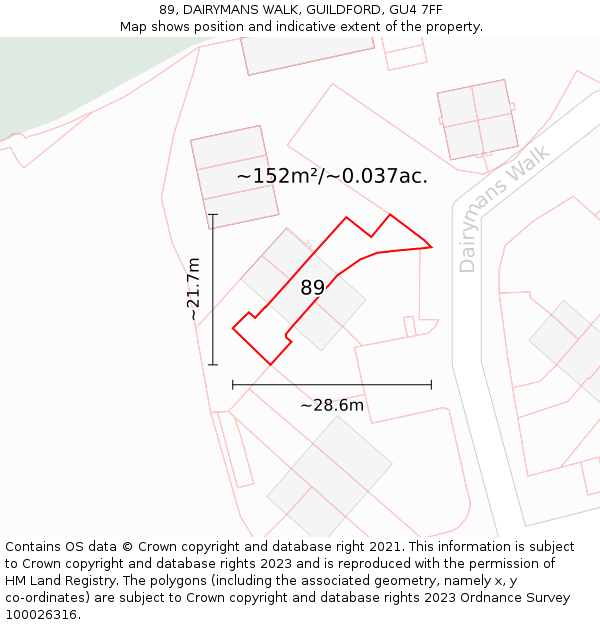 89, DAIRYMANS WALK, GUILDFORD, GU4 7FF: Plot and title map
