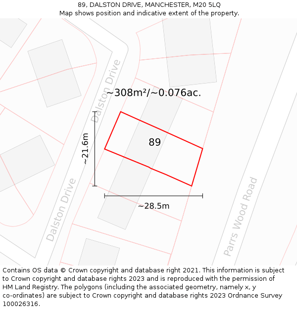 89, DALSTON DRIVE, MANCHESTER, M20 5LQ: Plot and title map