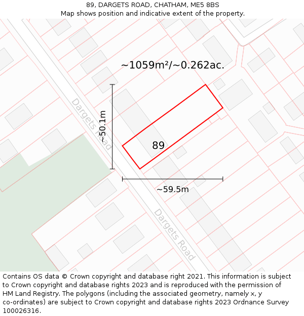 89, DARGETS ROAD, CHATHAM, ME5 8BS: Plot and title map