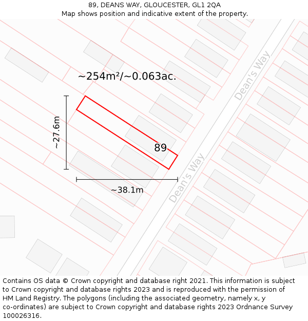 89, DEANS WAY, GLOUCESTER, GL1 2QA: Plot and title map