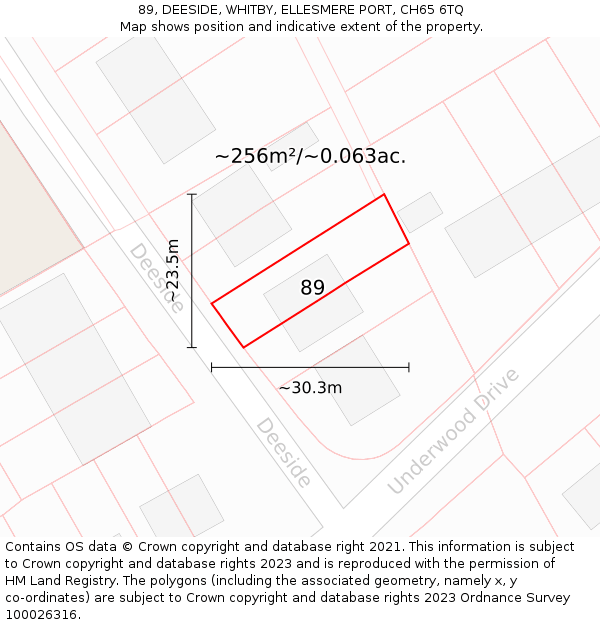 89, DEESIDE, WHITBY, ELLESMERE PORT, CH65 6TQ: Plot and title map