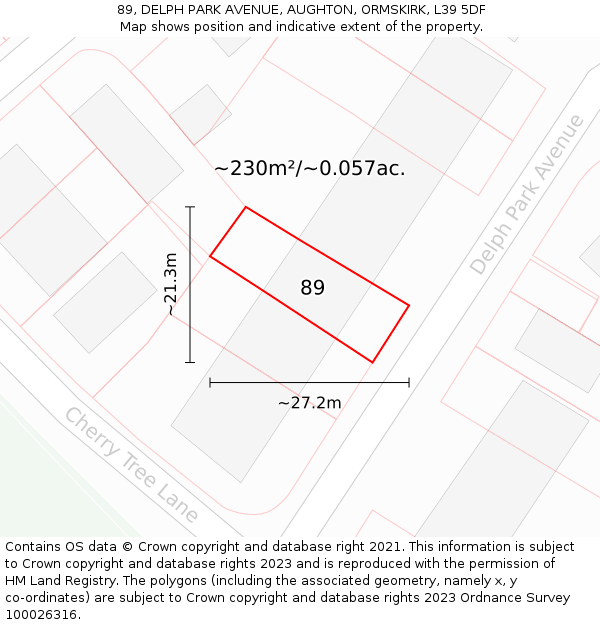 89, DELPH PARK AVENUE, AUGHTON, ORMSKIRK, L39 5DF: Plot and title map
