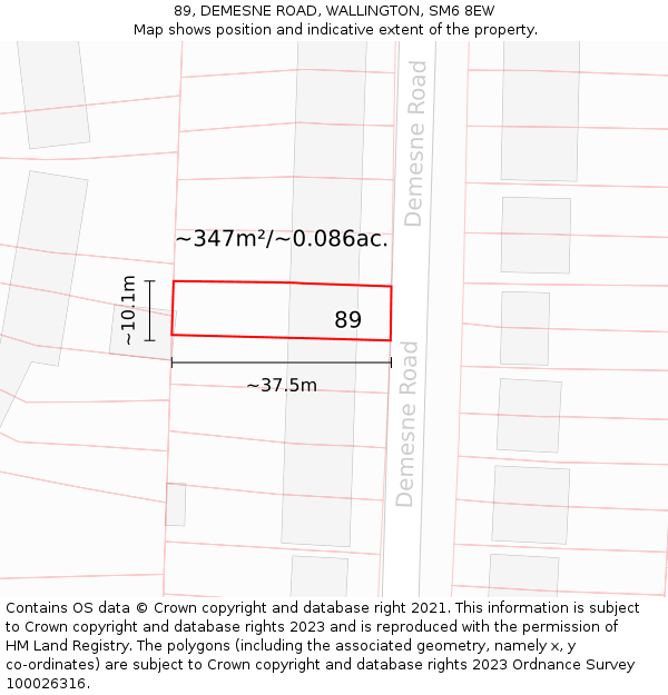 89, DEMESNE ROAD, WALLINGTON, SM6 8EW: Plot and title map