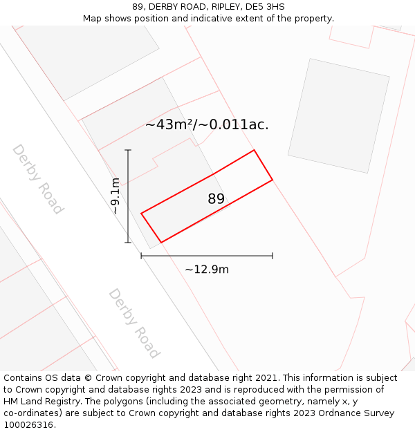 89, DERBY ROAD, RIPLEY, DE5 3HS: Plot and title map