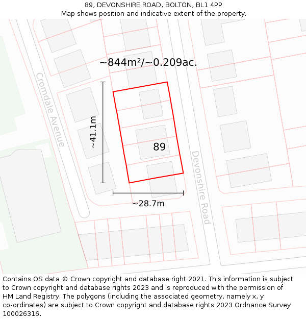89, DEVONSHIRE ROAD, BOLTON, BL1 4PP: Plot and title map