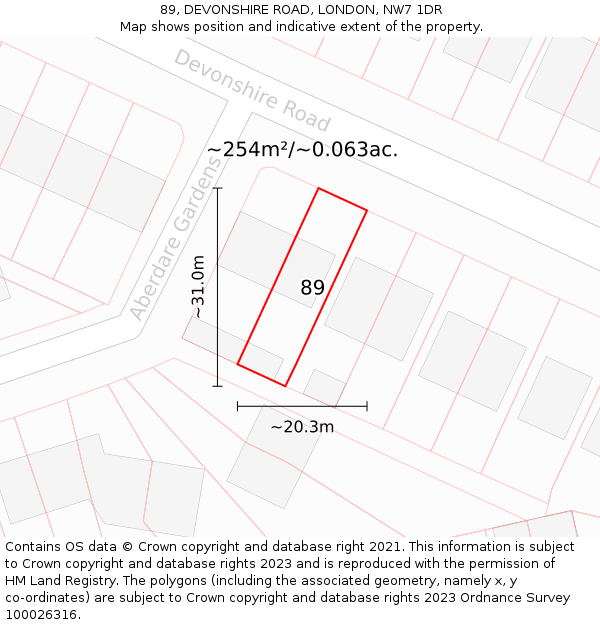 89, DEVONSHIRE ROAD, LONDON, NW7 1DR: Plot and title map