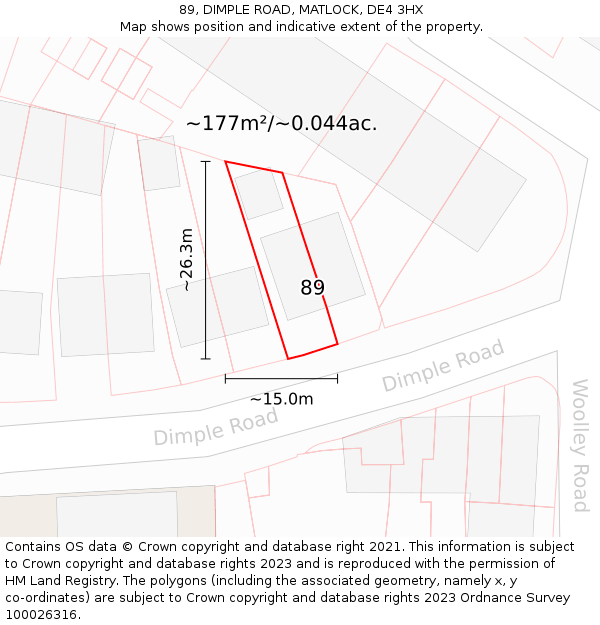 89, DIMPLE ROAD, MATLOCK, DE4 3HX: Plot and title map