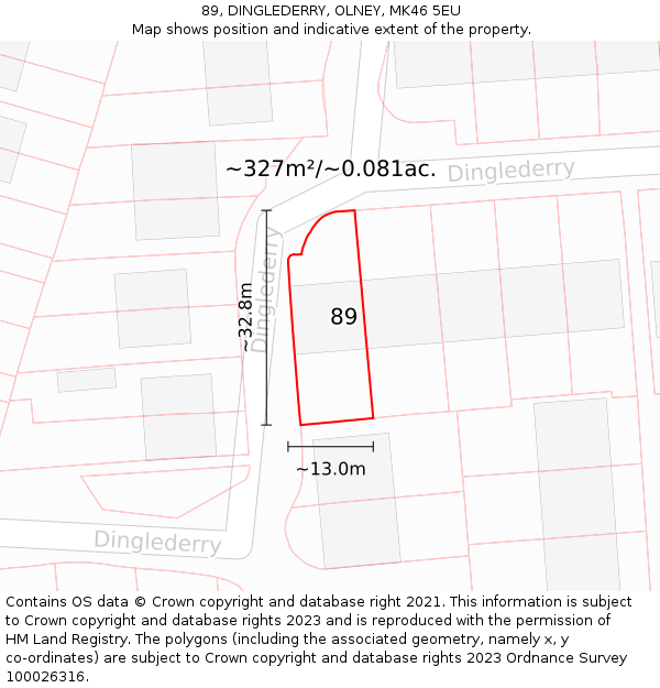 89, DINGLEDERRY, OLNEY, MK46 5EU: Plot and title map