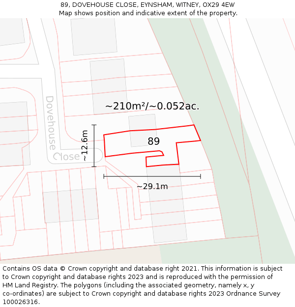 89, DOVEHOUSE CLOSE, EYNSHAM, WITNEY, OX29 4EW: Plot and title map