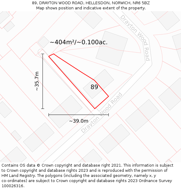 89, DRAYTON WOOD ROAD, HELLESDON, NORWICH, NR6 5BZ: Plot and title map