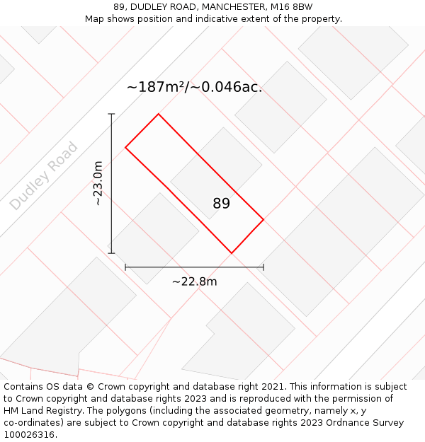 89, DUDLEY ROAD, MANCHESTER, M16 8BW: Plot and title map