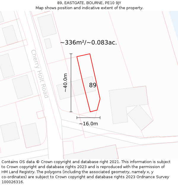 89, EASTGATE, BOURNE, PE10 9JY: Plot and title map