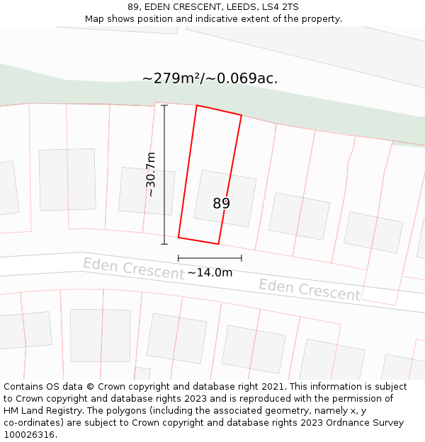 89, EDEN CRESCENT, LEEDS, LS4 2TS: Plot and title map