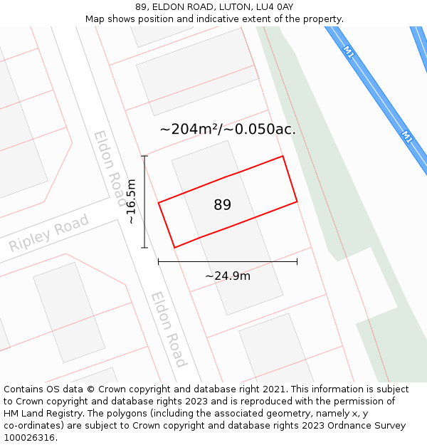 89, ELDON ROAD, LUTON, LU4 0AY: Plot and title map