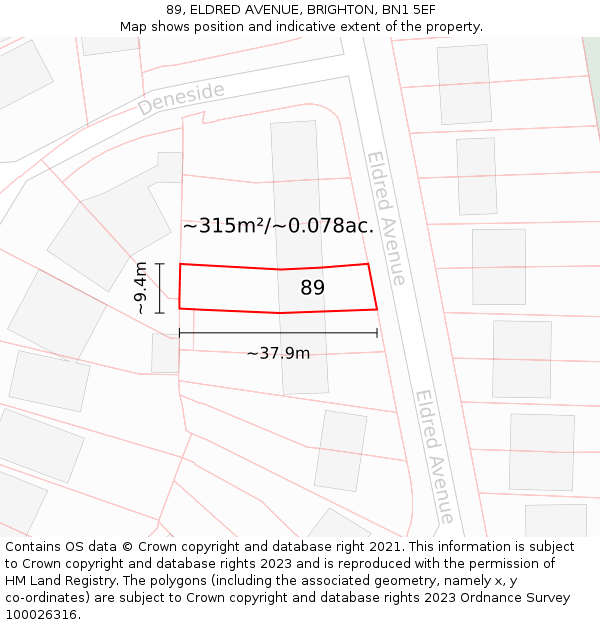 89, ELDRED AVENUE, BRIGHTON, BN1 5EF: Plot and title map