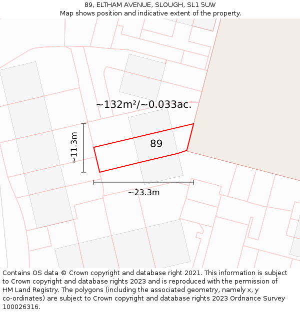 89, ELTHAM AVENUE, SLOUGH, SL1 5UW: Plot and title map